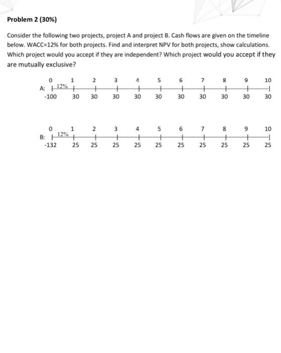  Problem 2 (30%) Consider the following two projects, project A and