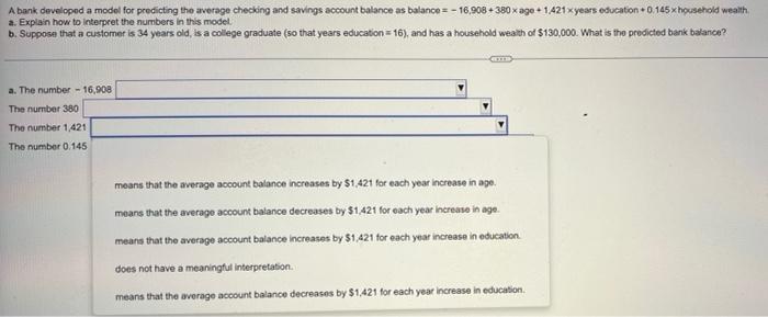 household wealth. a. Explain how to interpret the numbers in this model.