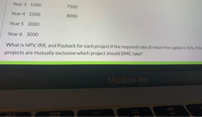 S. The projects' after-tax cash flow ($) (including depreciation) are following: Project