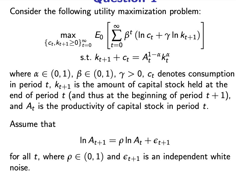  Consider the following utility maximization problem: Eo pt (In ct +