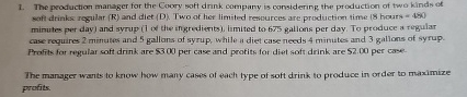  solve the model in excel The production manager for the Coory