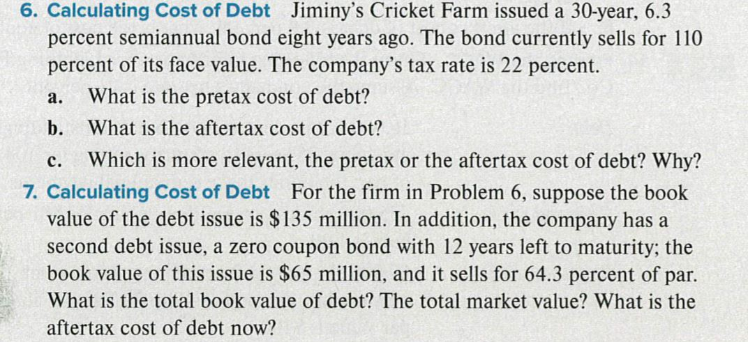 Help with problem 7 please a. c. 6. Calculating Cost of Debt