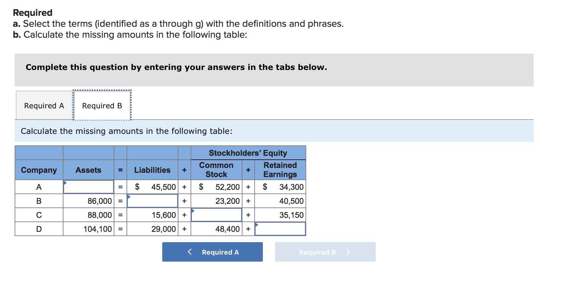  Required a. Select the terms (identified as a through g) with