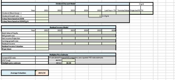  need each model completed using recent financial data for the stock