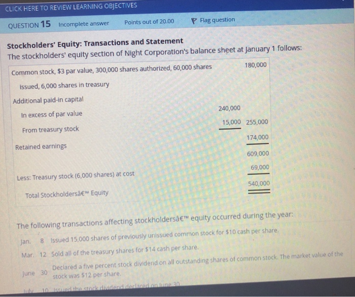  CLICK HERE TO REVIEW LEARNING OBJECTIVES QUESTION 15 Incomplete answer Points