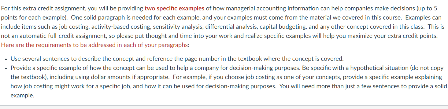 Eor this extra credit assignment, you will be providing two specific