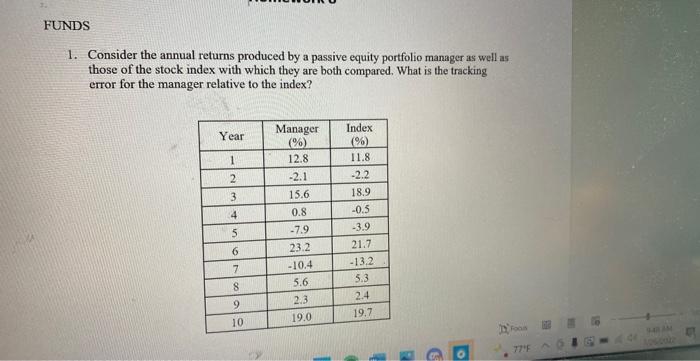  1. Consider the annual returns produced by a passive equity portfolio