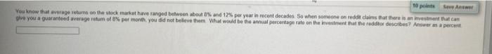  10 points Save Answer You know that average rubams on the