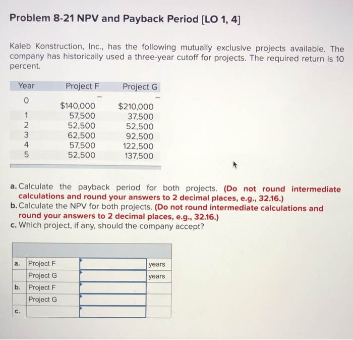 please round the numbers to 2 decimal places Problem 8-21 NPV and