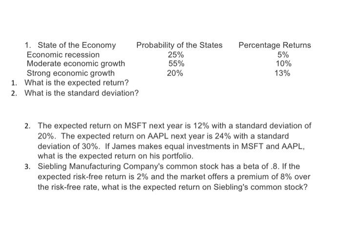 pleases answer 1,2,3,4 2. The expected return on MSFT next year is