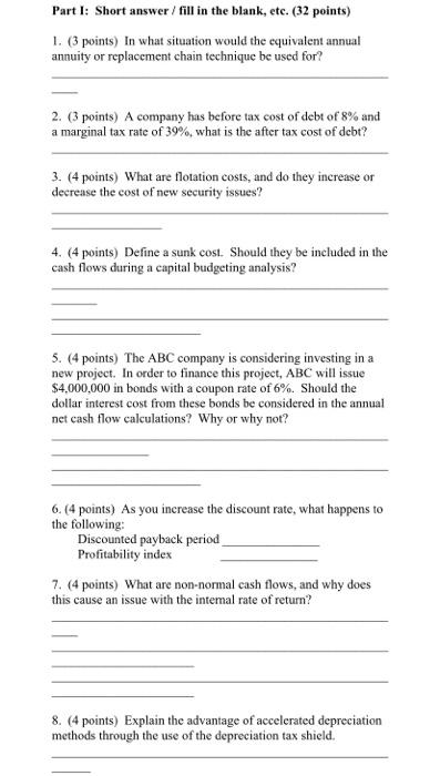  Part 1: Short answer / fill in the blank, etc. (32