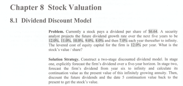 Chapter 8 Stock Valuation 8.1 Dividend Discount Model Problem. Currently a