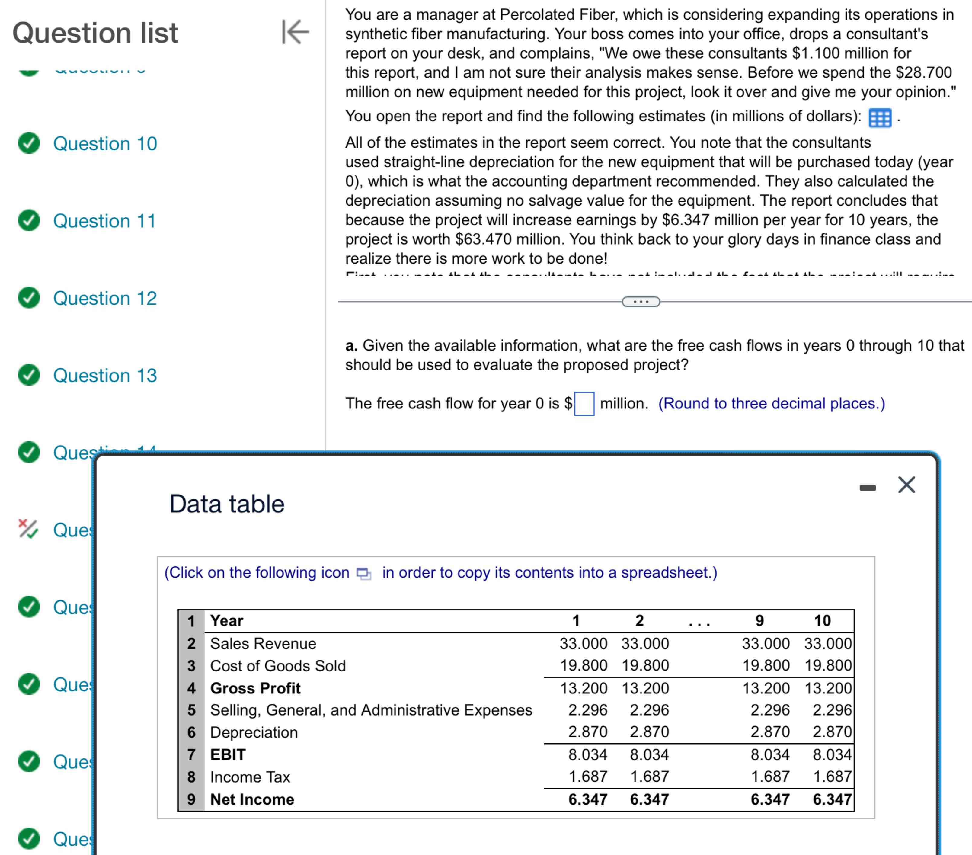  Question list () Question 10 (2) Question 11 Question 12 (
