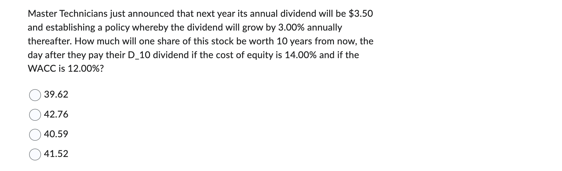  Master Technicians just announced that next year its annual dividend will