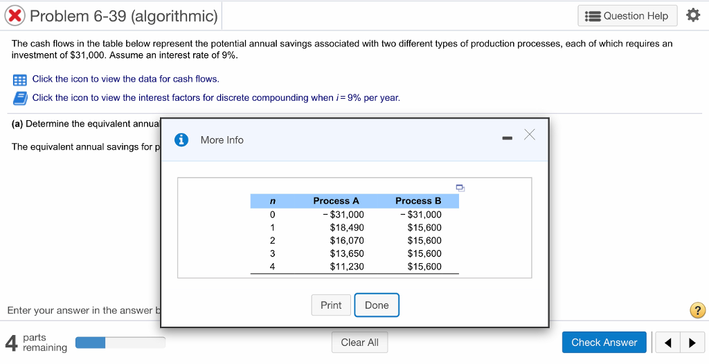 Problem 6-39 (algorithmic) Question Help The cash flows in the table