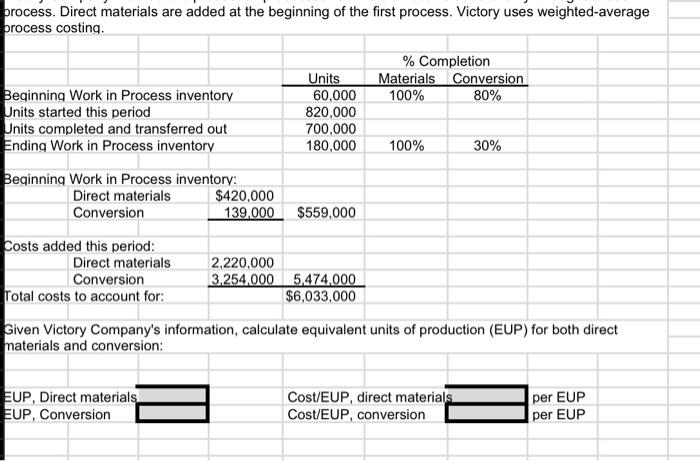 please answer rocess. Direct materials are added at the beginning of the