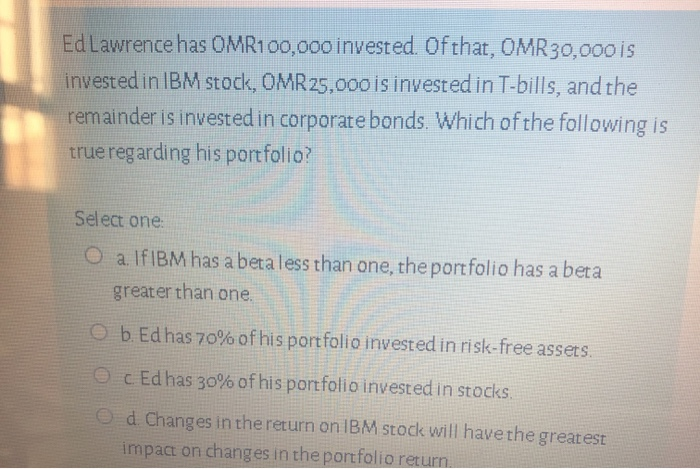  Ed Lawrence has OMR100,000 invested. Of that, OMR 30,000 is invested