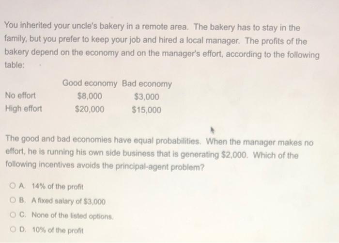  You inherited your uncle's bakery in a remote area. The bakery