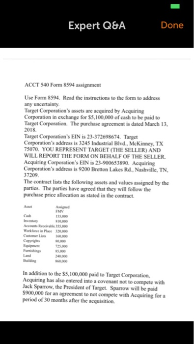  Expert Q&A Done ACCT 540 Form 8594 assignment Use Form 8594.