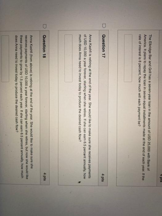  4 pts The Elkridge Bar and Grill has a seven-year loan