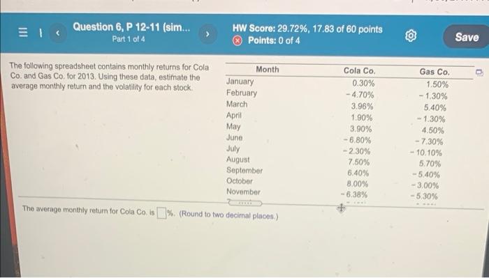 please find the avg monthly return, variance, and volatility for coca cola