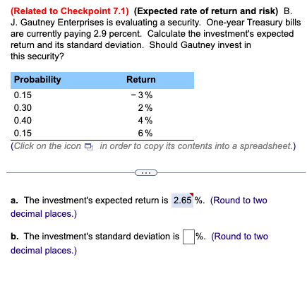  (Related to Checkpoint 7.1) (Expected rate of return and risk) B.