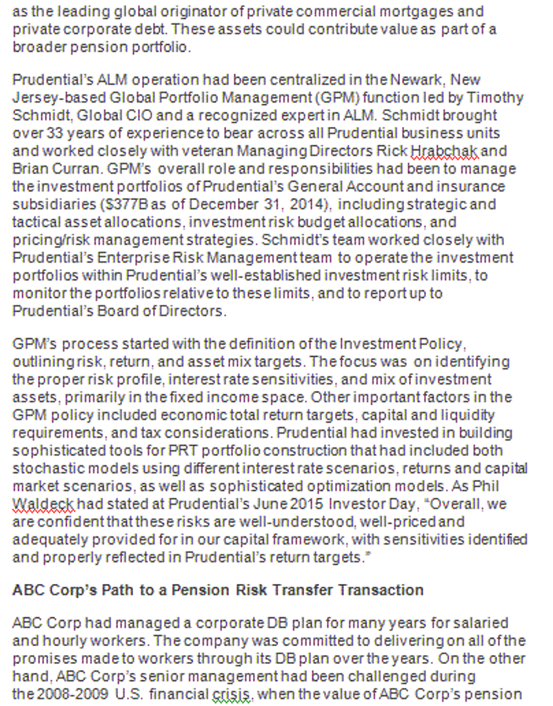 transfer transaction? 4-How does Prudential Company develop their ALM Portfolio? 5-How does
