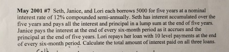  Seth, Janice, and Lori each borrows 5000 for five years at