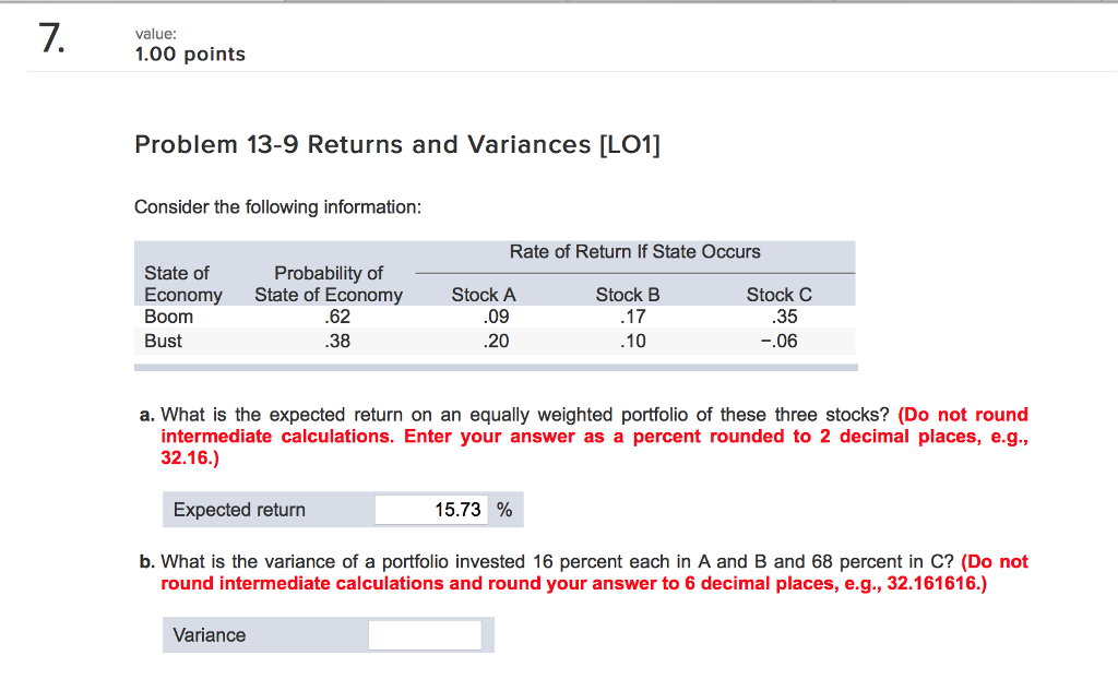 Consider the following information: a. What is the expected return on