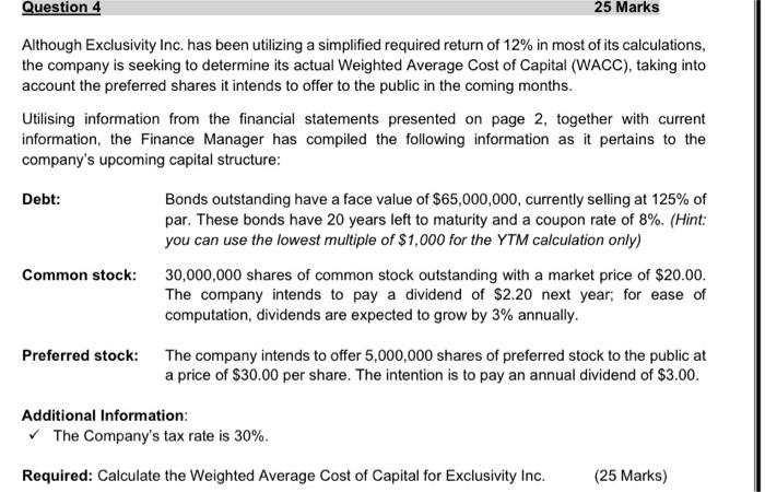 on a continuing case study of Exclusivity Inc. The following financial statements