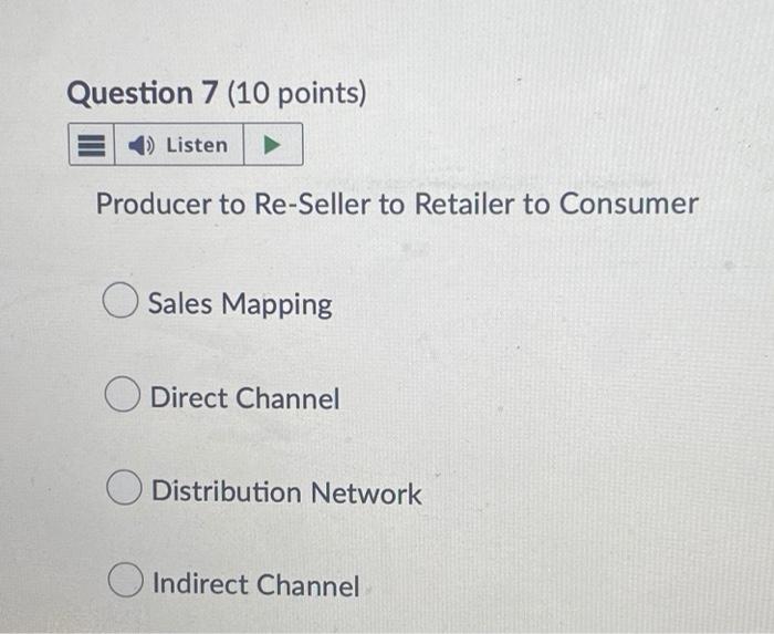 volume. Export Market Government Market Consumer Market Institutional Market Question 7 (10