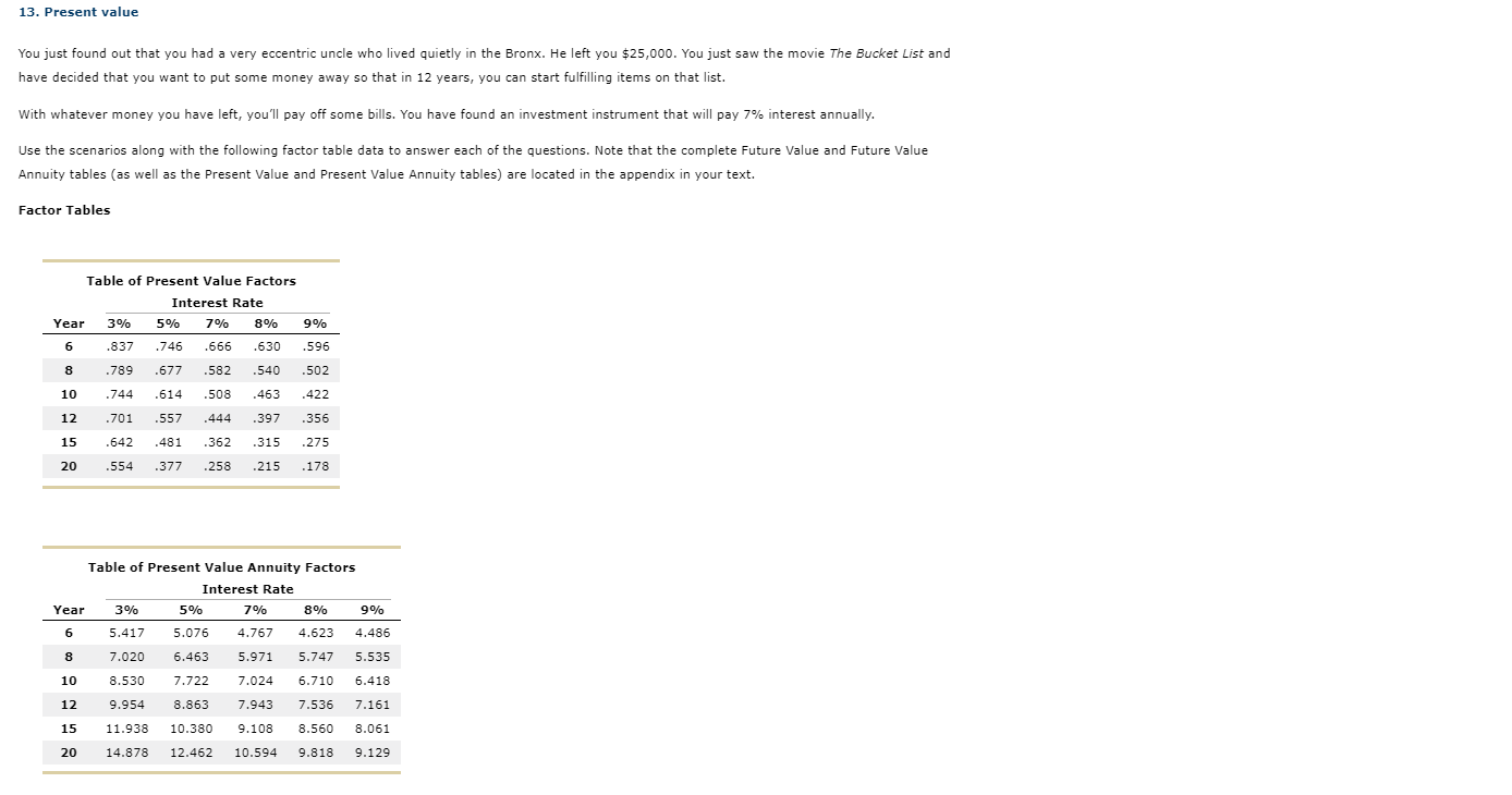 13. Present value You just found out that you had a