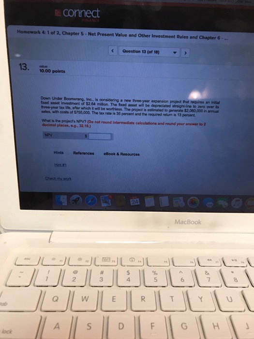  connect Homework 4:1 of 2, Chapter 5-Net Present Value and Other