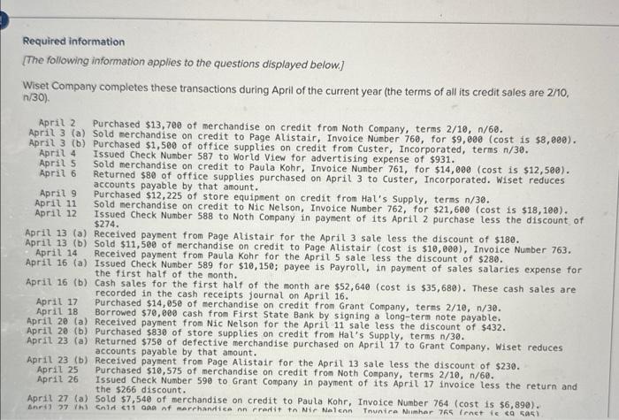  please answer please!!!! Required information [The following information applies to the