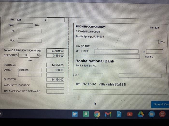 and Check Prepare a check stub and check using the information given