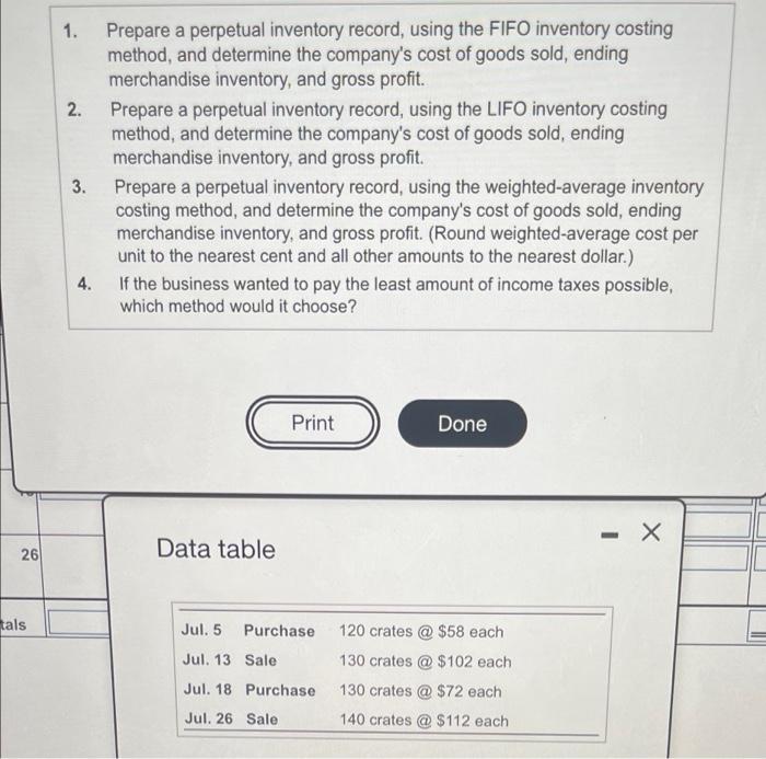  1. 2. Prepare a perpetual inventory record, using the FIFO inventory