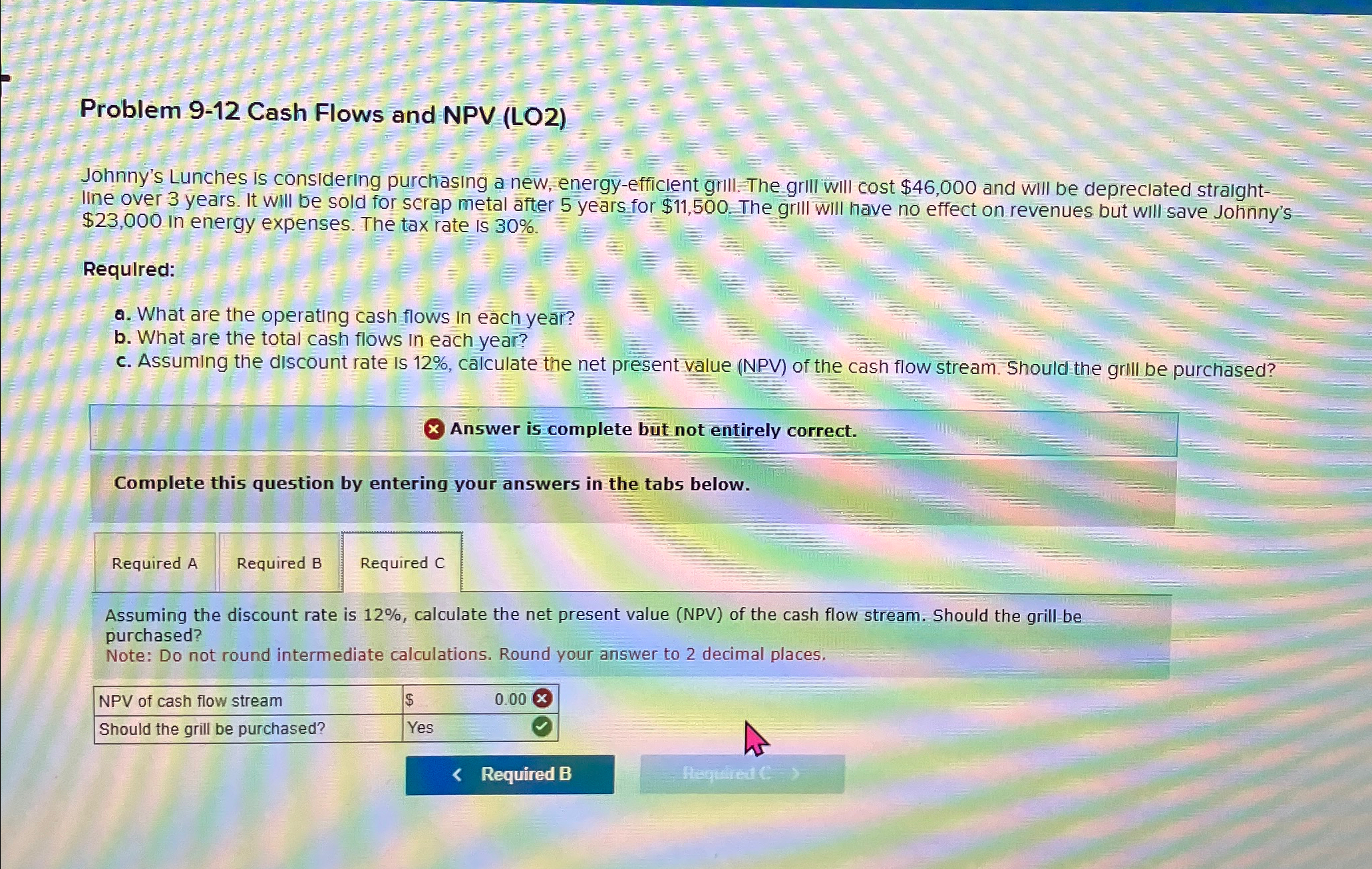  Problem 9-12 Cash Flows and NPV (LO2) Johnny's Lunches is considering