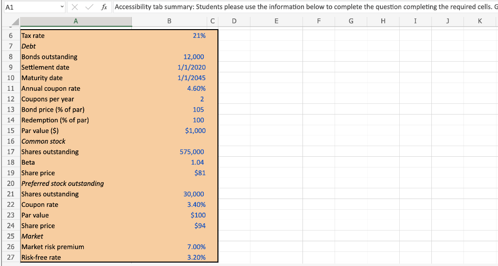 Accessibility tab summary: Students please use the information below to complete the