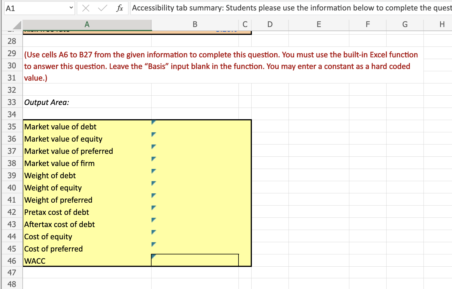 question completing the required cells. A B C D E G Given