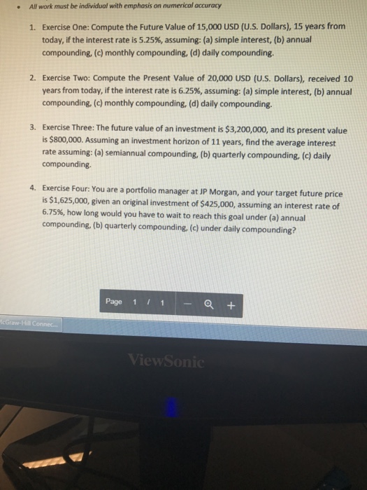  All work must be individual with emphasis on numerical accuracy Exercise