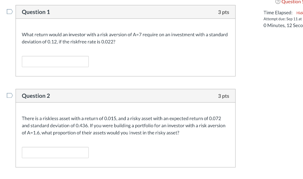 Question Question 1 3 pts Time Elapsed: Hid Attempt due: Sep