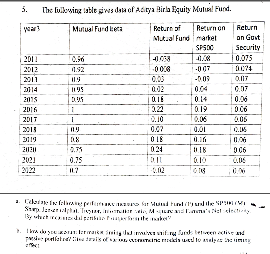 Please answer both part a and b. 5. The following table
