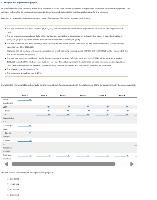  Analysis of a replackment project t=0. The old machine maid purchased