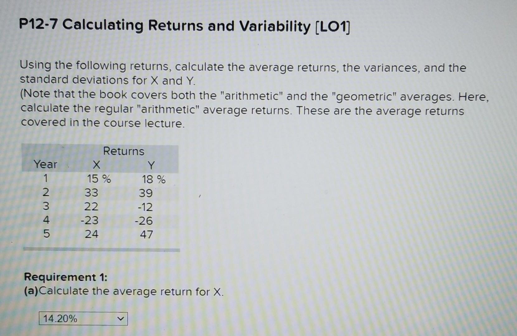  P12-7 Calculating Returns and Variability (LOI) Using the following returns, calculate