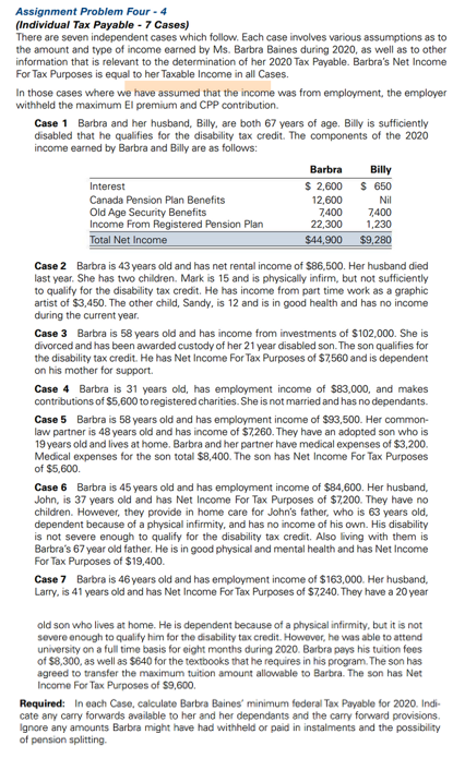  Assignment Problem Four - 4 (Individual Tax Payable - 7 Cases)