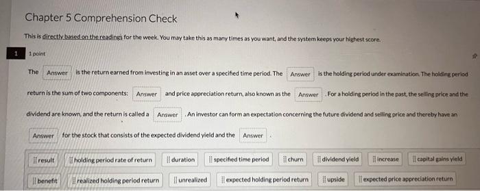 heelp please Chapter 5 Comprehension Check This is directly based on the