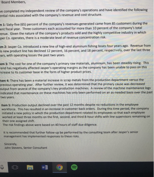 business segments: outdoor boats, motors and boat accessories, and hunting equipment. Jasper's