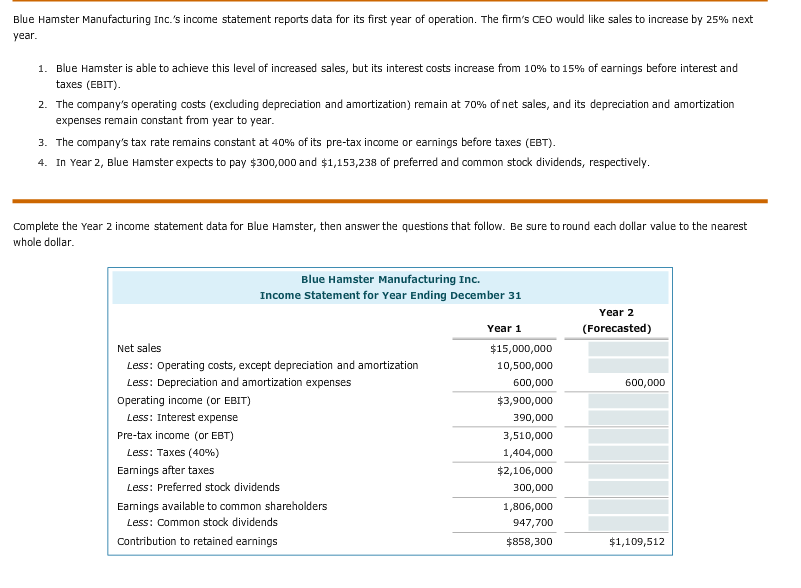  Please help complete the year 2 income statement data with follow