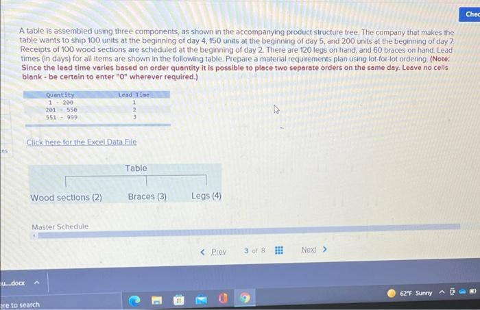  Chec A table is assembled using three components, as shown in
