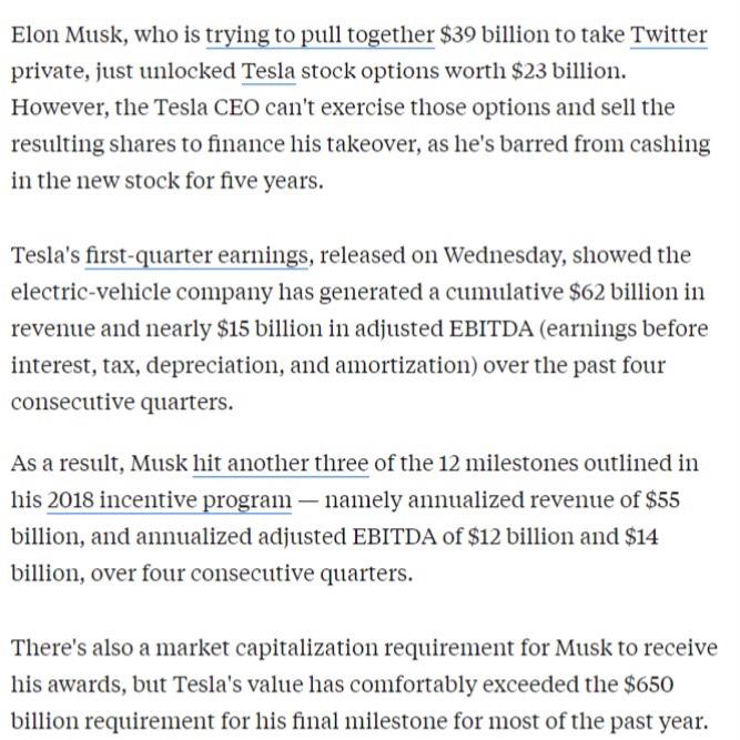 following article and answer the questions Elon Musk just unlocked $23 billion